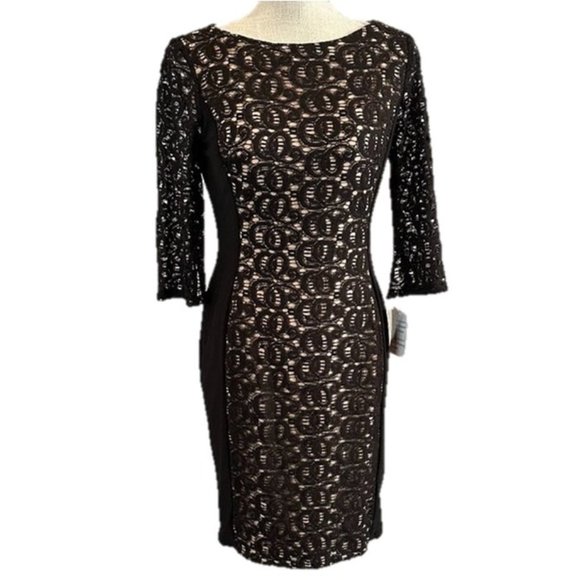 ANN KLEIN Classic Black Lace Sheath Dress - 2 - Picture 1 of 14